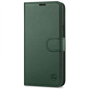 SHIELDON iPhone 14 Plus Wallet Case, iPhone 14 Plus Genuine Leather Cover Book Folio Flip Kickstand Case with Magnetic Clasp - Midnight Green