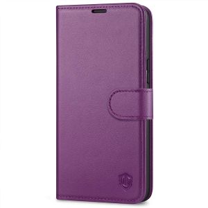 SHIELDON iPhone 14 Plus Wallet Case, iPhone 14 Plus Genuine Leather Cover Book Folio Flip Kickstand Case with Magnetic Clasp - Light Purple