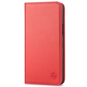 SHIELDON iPhone 14 Plus Wallet Case, iPhone 14 Plus Genuine Leather Cover with RFID Blocking, Book Folio Flip Kickstand Magnetic Closure - Red