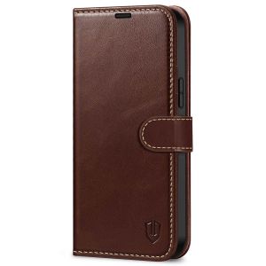 SHIELDON iPhone 14 Plus Wallet Case, iPhone 14 Plus Genuine Leather Cover Book Folio Flip Kickstand Case with Magnetic Clasp - Coffee - Retro