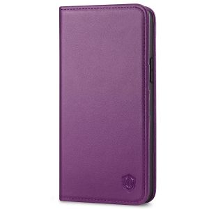 SHIELDON iPhone 14 Plus Wallet Case, iPhone 14 Plus Genuine Leather Cover with RFID Blocking, Book Folio Flip Kickstand Magnetic Closure - Purple