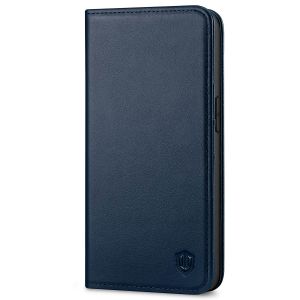 SHIELDON iPhone 14 Pro Wallet Case, iPhone 14 Pro Genuine Leather Cover Folio Case with Magnetic Closure - Navy Blue