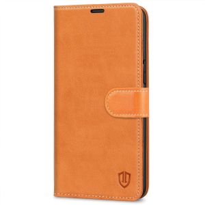 SHIELDON iPhone 14 Pro Max Wallet Case, iPhone 14 Pro Max Genuine Leather Cover with Magnetic Clasp Closure Flip Case - Brown