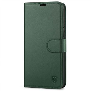 SHIELDON iPhone 14 Pro Max Wallet Case, iPhone 14 Pro Max Genuine Leather Cover with Magnetic Clasp Closure Flip Case - Midnight Green