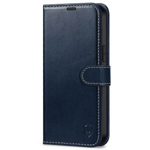 SHIELDON iPhone 14 Pro Max Wallet Case, iPhone 14 Pro Max Genuine Leather Cover with Magnetic Clasp Closure Flip Case - Dark Blue - Retro