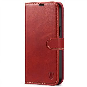 SHIELDON iPhone 14 Pro Max Wallet Case, iPhone 14 Pro Max Genuine Leather Cover with Magnetic Clasp Closure Flip Case - Red - Retro