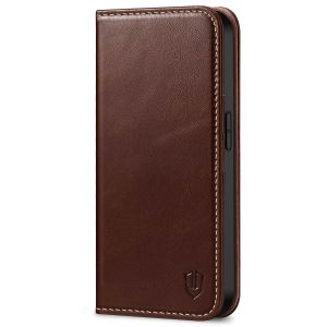 SHIELDON iPhone 14 Pro Wallet Case, iPhone 14 Pro Genuine Leather Cover Folio Case with Magnetic Closure - Coffee - Retro