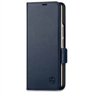 SHIELDON SAMSUNG Galaxy Z Fold4 5G Genuine Leather Wallet Case Cover with S Pen Holder, Folio Flip Style - Navy Blue