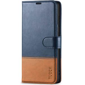 TUCCH SAMSUNG S21FE Wallet Case, SAMSUNG Galaxy S21 FE Case with Magnetic Clasp - Dark Blue & Brown