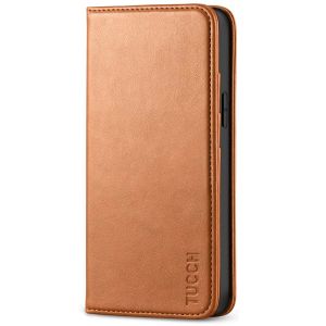 TUCCH iPhone 12 Mini Wallet Case, iPhone 12 Mini Flip Cover, Magnetic Closure Phone Case for Mini iPhone 12 5G 5.4-inch Light Brown