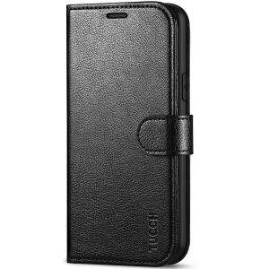 TUCCH iPhone 12 Wallet Case, iPhone 12 Pro Case, iPhone 12 / Pro 6.1-inch Flip Case - Black - Full Grain