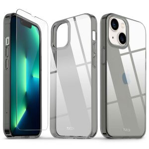 TUCCH iPhone 13 Mini Clear TPU Case Non-Yellowing, Transparent Thin Slim Scratchproof Shockproof TPU Case with Tempered Glass Screen Protector for iPhone 13 Mini 5G(5.4-Inch) - Clear & Grey