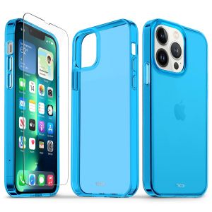TUCCH iPhone 13 Pro Clear TPU Case Non-Yellowing, Transparent Thin Slim Scratchproof Shockproof TPU Case with Tempered Glass Screen Protector for iPhone 13 Pro 5G - Blue