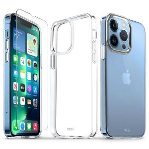 TUCCH iPhone 13 Pro Clear TPU Case Non-Yellowing, Transparent Thin Slim Scratchproof Shockproof TPU Case with Tempered Glass Screen Protector for iPhone 13 Pro 5G 6.1-Inch Crystal Clear