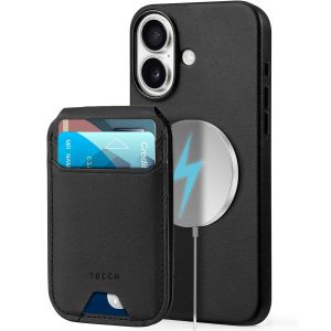 TUCCH iPhone 16 Plus Leather Phone Case with Stand Magnetic Card Holder, Support Wireless Charging, Magsafe Compatible Shockproof PU Leather Protective Case with RFID Blocking Stand for iPhone 16 Plus