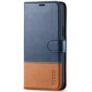 TUCCH iPhone 12 Wallet Case, iPhone 12 Pro Case, iPhone 12 / Pro 6.1-inch Flip Case - Dark Blue & Brown