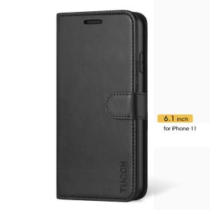 TUCCH iPhone 11 Wallet Case for Men, iPhone 11 Leather Cover with Magnetic Clasp - Black