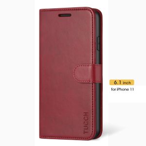 TUCCH iPhone 11 Wallet Case for Women, iPhone 11 Folio Case Thin - Dark Red