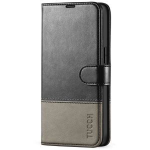 TUCCH iPhone 13 Wallet Case, iPhone 13 PU Leather Case, Folio Flip Cover with RFID Blocking, Credit Card Slots, Magnetic Clasp Closure - Black & Grey