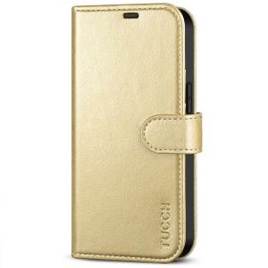 TUCCH iPhone 13 Wallet Case, iPhone 13 PU Leather Case, Folio Flip Cover with RFID Blocking, Credit Card Slots, Magnetic Clasp Closure - Shiny Champagne Gold