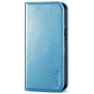 TUCCH iPhone 13 Wallet Case, iPhone 13 PU Leather Case, Flip Cover with Stand, Credit Card Slots, Magnetic Closure - Shiny Light Blue