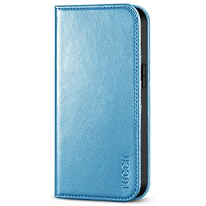 TUCCH iPhone 13 Pro Wallet Case, iPhone 13 Pro PU Leather Case with Folio Flip Book Style, Kickstand, Card Slots, Magnetic Closure - Shiny Light Blue