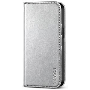 TUCCH iPhone 13 Pro Wallet Case, iPhone 13 Pro PU Leather Case with Folio Flip Book Style, Kickstand, Card Slots, Magnetic Closure - Shiny Silver