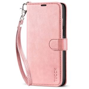 TUCCH iPhone 13 Pro Max Wallet Case, iPhone 13 Pro Max PU Leather Case with Folio Flip Book RFID Blocking, Stand, Card Slots, Magnetic Clasp Closure Strap - Rose Gold