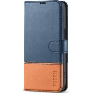 TUCCH iPhone 15 Wallet Case, iPhone 15 PU Leather Case-Dark Blue & Brown
