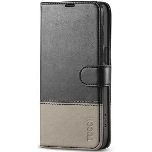 TUCCH iPhone 15 Wallet Case, iPhone 15 PU Leather Case-Black & Grey