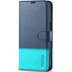 TUCCH iPhone 15 Plus Wallet Case, iPhone 15 Plus Leather Cover - Dark Blue & Light Blue