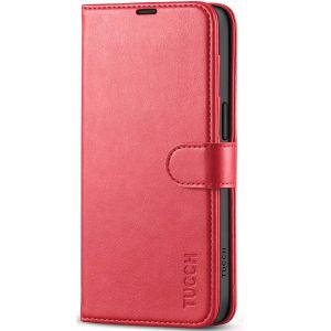 TUCCH iPhone 15 Pro Max Leather Wallet Case, iPhone 15 Pro Max Flip Phone Case - Red