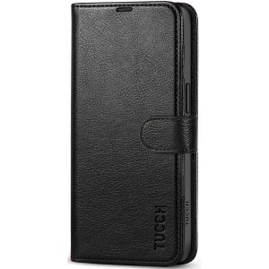TUCCH iPhone 15 Pro Max Leather Wallet Case, iPhone 15 Pro Flip Phone Case - Full Grain Black