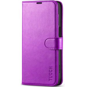TUCCH iPhone 15 Pro Max Leather Wallet Case, iPhone 15 Pro Flip Phone Case - Purple