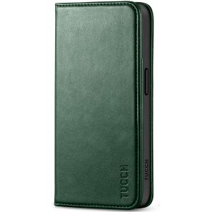 TUCCH iPhone 15 Pro Max Leather Wallet Case, iPhone 15 Pro Max Folio Phone Case - Midnight Green