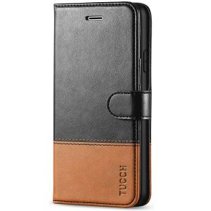 TUCCH iPhone 7 Wallet Case, iPhone 8 Case, iPhone SE 2/3 Gen. Premium PU Leather Case - Black & Brown