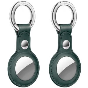 AirTag Tracker Holder Cover with Key Ring - PU Leather AirTag Cover Case Dark Green-2 Pack