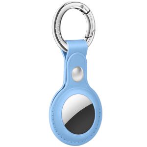 AirTag Tracker Holder Cover with Key Ring - PU Leather AirTag Cover Case Lake Blue-1 Pack