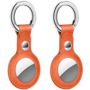AirTag Tracker Holder Cover with Key Ring - PU Leather AirTag Cover Case Orange-2 Pack
