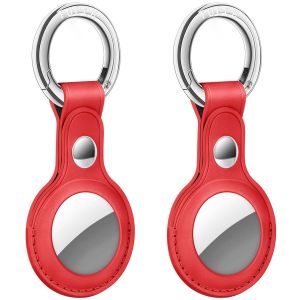 AirTag Tracker Holder Cover with Key Ring - PU Leather AirTag Cover Case Red-2 Pack