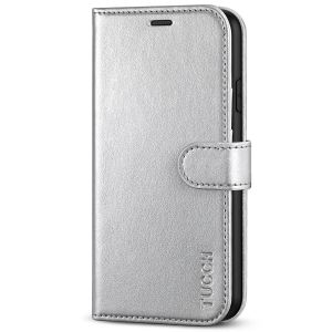 TUCCH iPhone XR Wallet Case - iPhone XR Leather Cover - Shiny Silver