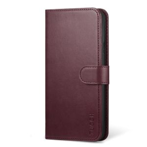 TUCCH iPhone XS Wallet Case, iPhone X / XS Leather Case Cover, Auto Sleep/Wake up, Folio, RFID, Stand, Magnet Clasp - Wine Red