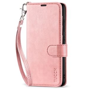 TUCCH SAMSUNG GALAXY S23 Plus Wallet Case, SAMSUNG S23 Plus PU Leather Case Book Flip Folio Cover - Wrist Strap - Rose Gold