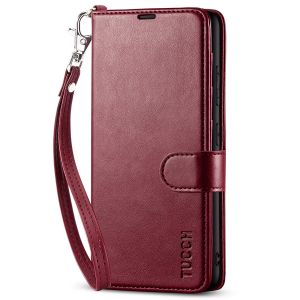 TUCCH SAMSUNG GALAXY S23 Plus Wallet Case, SAMSUNG S23 Plus PU Leather Case Book Flip Folio Cover - Wrist Strap - Wine Red