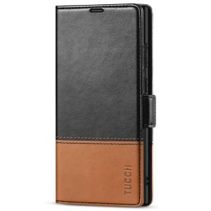 TUCCH SAMSUNG S23 Ultra Wallet Case, SAMSUNG Galaxy S23 Ultra PU Leather Cover Book Flip Folio Case - Black & Brown