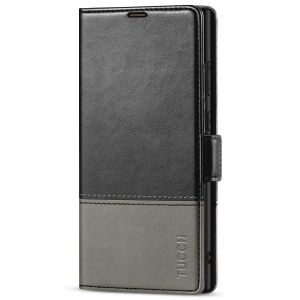 TUCCH SAMSUNG S23 Ultra Wallet Case, SAMSUNG Galaxy S23 Ultra PU Leather Cover Book Flip Folio Case - Black & Grey