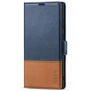 TUCCH SAMSUNG S23 Ultra Wallet Case, SAMSUNG Galaxy S23 Ultra PU Leather Cover Book Flip Folio Case - Dark Blue & Brown