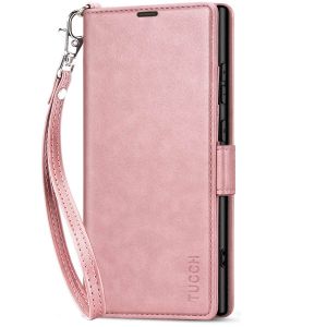 TUCCH SAMSUNG S24 Ultra Wallet Case, SAMSUNG Galaxy S24 Ultra PU Leather Cover Book Flip Folio Case - Strap - Rose Gold