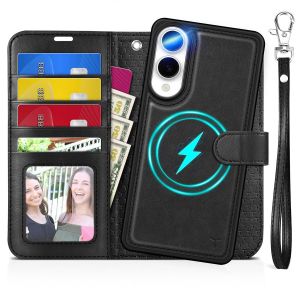 TUCCH SAMSUNG S25 Edge Detachable Wallet Case with Wristlet, 2IN1 SAMSUNG Galaxy S25 Edge PU Leather Cover with Removable Phone Case, Card Slots RFID Blocking Kickstand Magnetic Closure PU Leather Flip Stand Phone Cover