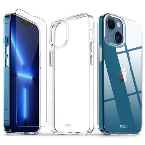 TUCCH iPhone 13 Mini Clear TPU Case Non-Yellowing, Transparent Thin Slim Scratchproof Shockproof TPU Case with Tempered Glass Screen Protector for iPhone 13 Mini 5G 5.4-Inch Crystal Clear